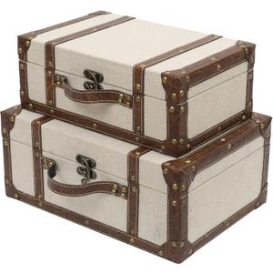 DECOR4SEASON Vintage Linen Fabric Decorative Box Set of 2 - Antique-Style Keepsake Chests for Coffee Table Decor, Mementos, and Elegant Bookshelf Styling