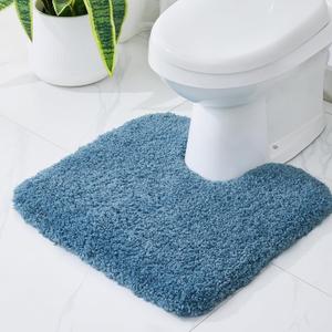 Toilet Mat 22x24 Blue - Non Slip Fluffy U-Shaped Contour Rug, Ultra-Soft Plush Toilet Floor Mat, Absorbent & Machine Washable