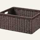 UBBCARE 1 Pack Wicker Basket, 13.4L×8.3H×7.1W inch Woven Paper Rope Storage Baskets for shelves, Foldable Rectangular Storage Baskets with Handle, Storage Basket for Organizing, Dark Brown