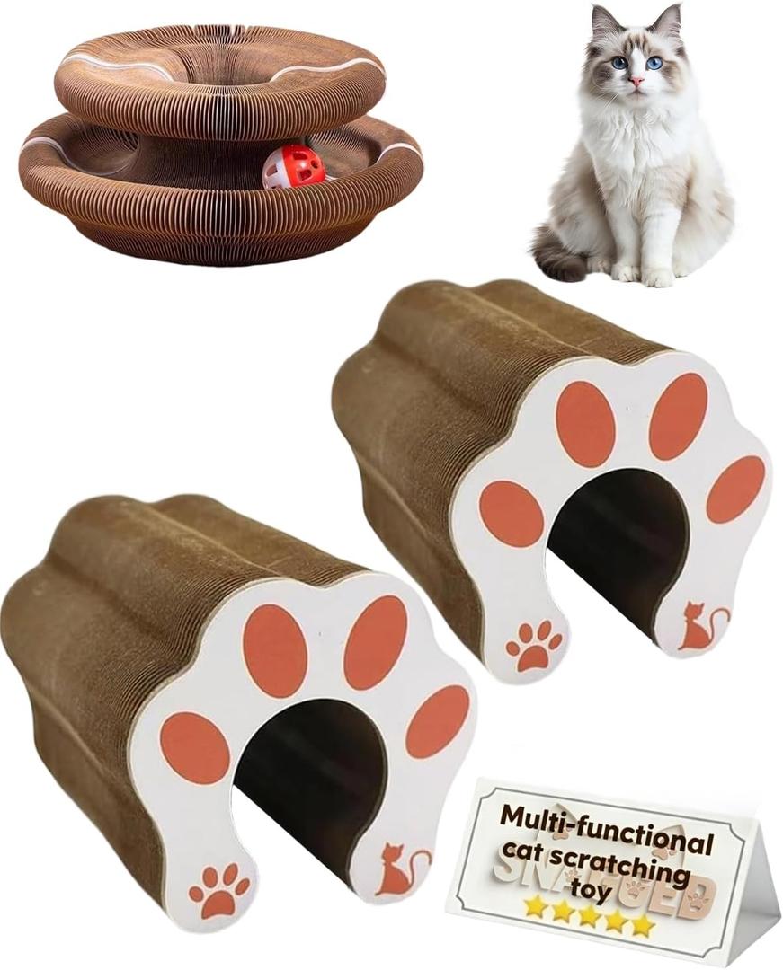 Cat Scratcher Board Toys,Interactive Magic Organ Bell Ball Track,Bored Kitty Indoor Cardboard Gifts,Round Pet Paw Scratch Pad,No Posts Puzzle Tree Tower Bed House,Circle Tunnel Nail File (2pcs)