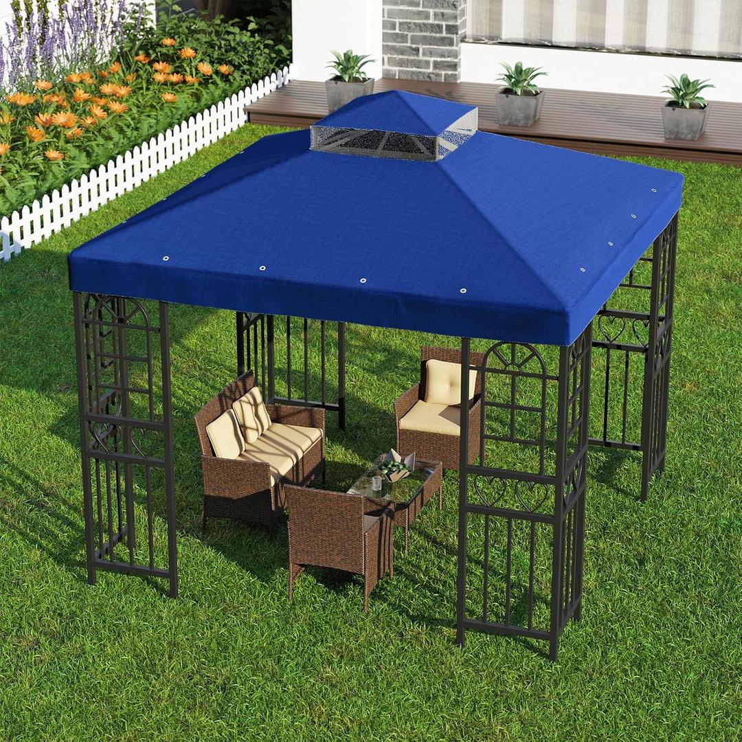 10'x10' Replacement Canopy Top Cover Only for Gazebo, Double Tiered Gazebo Covers for Outdoor Patio Garden Canopy(Blue)