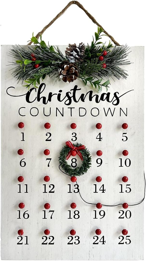 Christmas Countdown 25 Days Wreath Advent Calendar Number Date Decor Merry Christmas Sign Rustic Wooden Home Decorations Holiday Xmas Party Ornament Gift