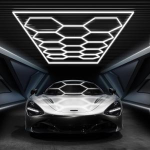 Hexagon Garage Lights with Rectangle Frame, High Brightness 672W 86400LM 6500K, 14 Hex Grid for Garage, Shop, Basement, Car Detailing Shop etc. with Mounting Clip