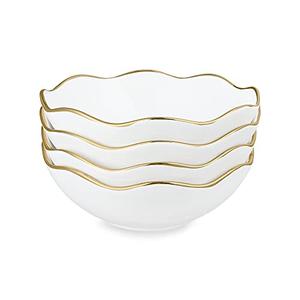 Fanquare 16oz Vintage White Pasta Bowls Set of 4, Porcelain Salad Bowl, 7" Kitchen Serving Bowl With Gold Trim for Cereal