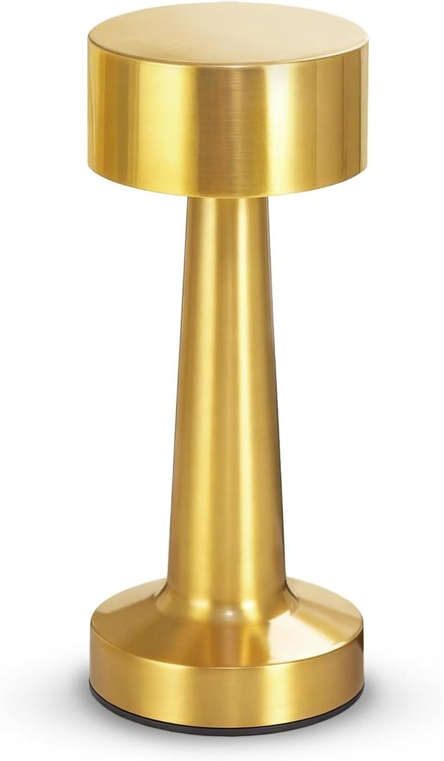 Portable LED Table Lamp, 3-Levels Brightness Metal Desk Lamp,3 Color Touch Control Rechargeable Lamp, Ideal Bedside Lamp for Nightstand,Bedroom, Living Room (Gold)