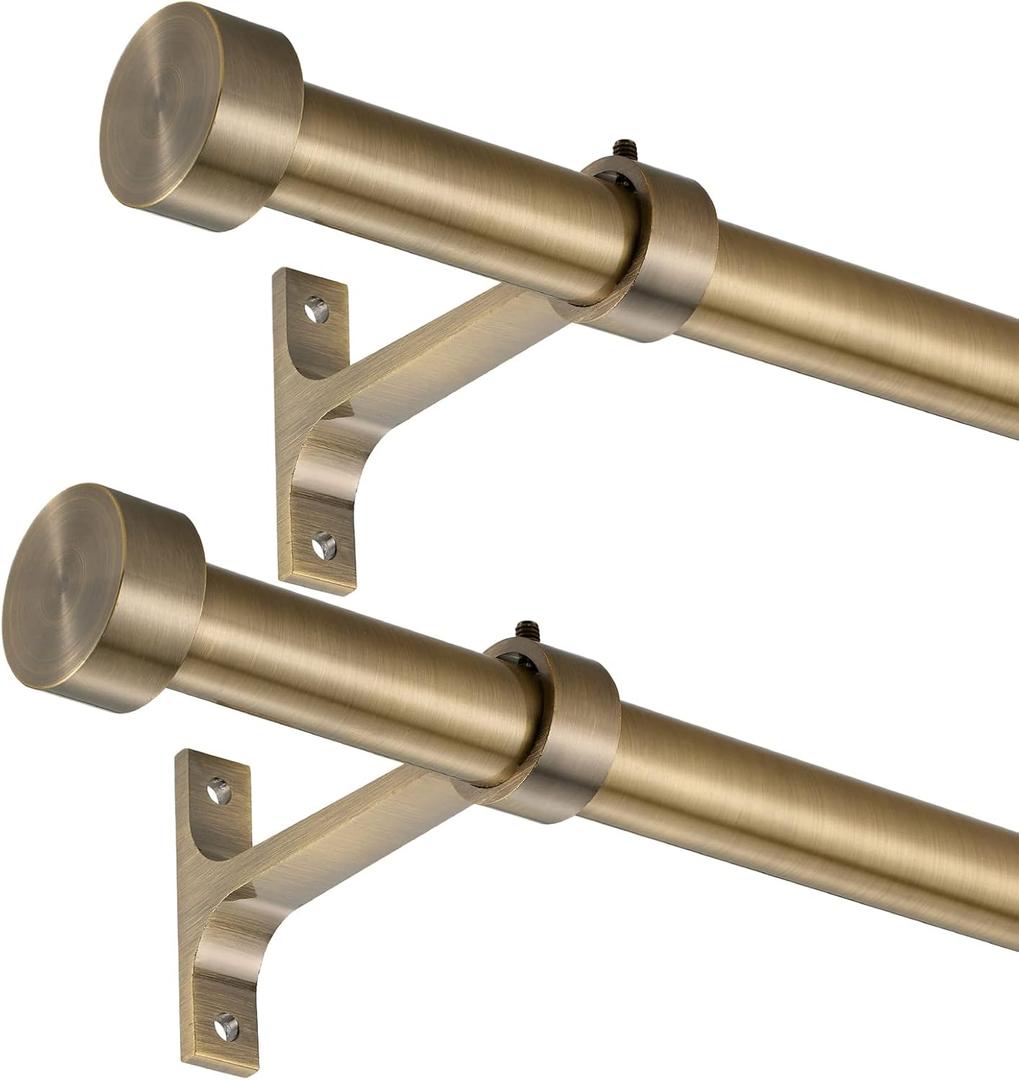 2-Pack Curtain Rod for Windows 28-48",Adjustable Window Curtain Rods with Premium Aluminum End Cap Finials and Full Surround Brackets,3/4"(0.062Feet) Diameter,Antique Bronze Drapery Rods for Curtains