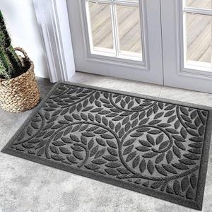 Bulijojo Front Door Mat Entrance,Durable Heavy Duty Welcome Mat,Thick Absorbent Natural Rubber Non Slip Mat,Sturdy Entryway Grey 17"x30"