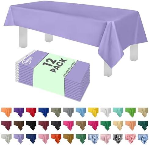 Grandipity 12 Pack Premium Disposable Plastic Tablecloth 54 Inch. x 108 Inch. Decorative Rectangle Table Cover - Lavender