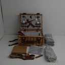 Picnic Basket with Blanket and Wine Pouch for 2 Wicker Picnic Set with Insulated Liner Cooler Bag Hamper for Camping,Wedding - Stripes