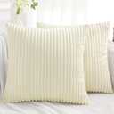 Simmore Decorative Christmas Throw Pillow Covers 22x22 Set of 2, Soft Natural Plush Flannel Double-Sided Fluffy Couch Pillow Covers for Sofa Living Room, Beige