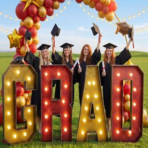 2026 Graduation Decorations 4 FT Grad Marquee Letter Large Class of 2026 Light up Sign Graduation Party Decor for Kindergarten Preschool High School College Pre-cut Foam Board(Red & Gold)