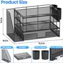 OPNICE Desk Organizer, 4-Tier Desktop File Organizer with Drawer and 2 Pen Holders, Office Desk Accessories, File Sorters, Workspace Organizers for Office Supplies(Black)