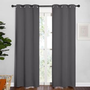NICETOWN Bedroom Curtains Blackout Drapery Panels, Three Pass Microfiber Thermal Insulated Solid Ring Top Blackout Window Curtains/Drapes (Two Panels, 34 x 84 inches, Gray) (Grey)