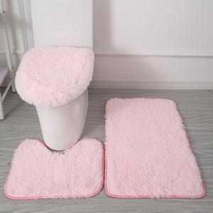 Microfiber Bathroom Rug Sets 3 Piece, Non Slip Contour Mat Toilet Lid Cover and Bath Rug Mats Shower Mats for Bathroom Tub Toilet (Pink)