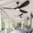 Haipeel 52 Inch Black Outdoor Ceiling Fans with Lights, Wood 3 Blades Outdoor Fan with Light and Remote Control Modern Propeller Ceiling Fans for Patios Porch Garage, ETL Listed DC Motor, Matte Black