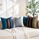 Rustic Pillow Covers Patchwork 18x18 Inch Pillow Case Cotton and Linen and Polyester Blue Black Red Farmhouse Accent Pillows for Couch Bedroom Sofa Living Room Set of 2