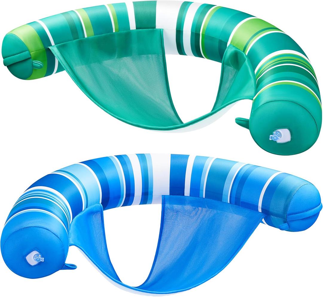 Sloosh Inflatable Pool Floats Chairs Adults, 2 Packs Floating Noodle Chair with Stripes Design Soft Fabric Covered with Sling for Swimming Pool Water Chair Pool Lounger Party Floaties