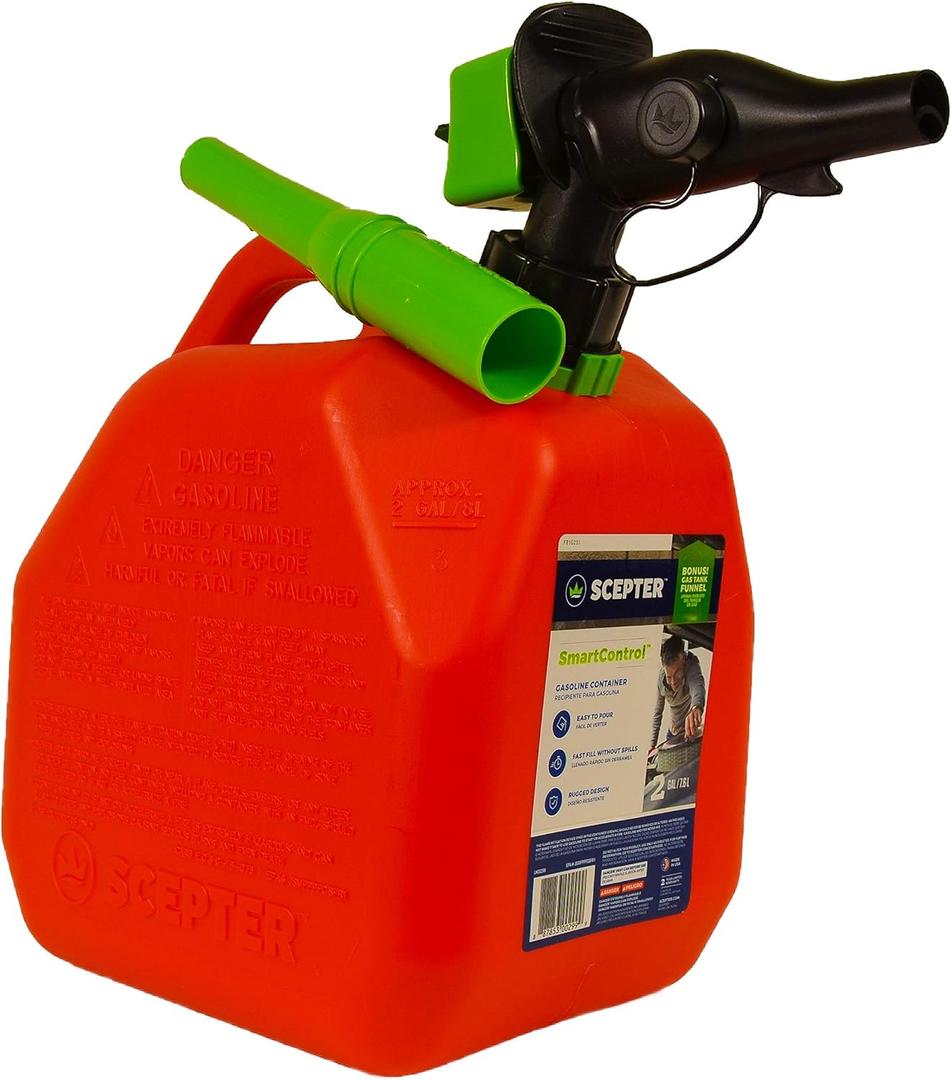 Scepter FR1G252 Fuel Container with Spill Proof Spout with Bonus Spout Extender, Red Gas Can, 2 Gallon