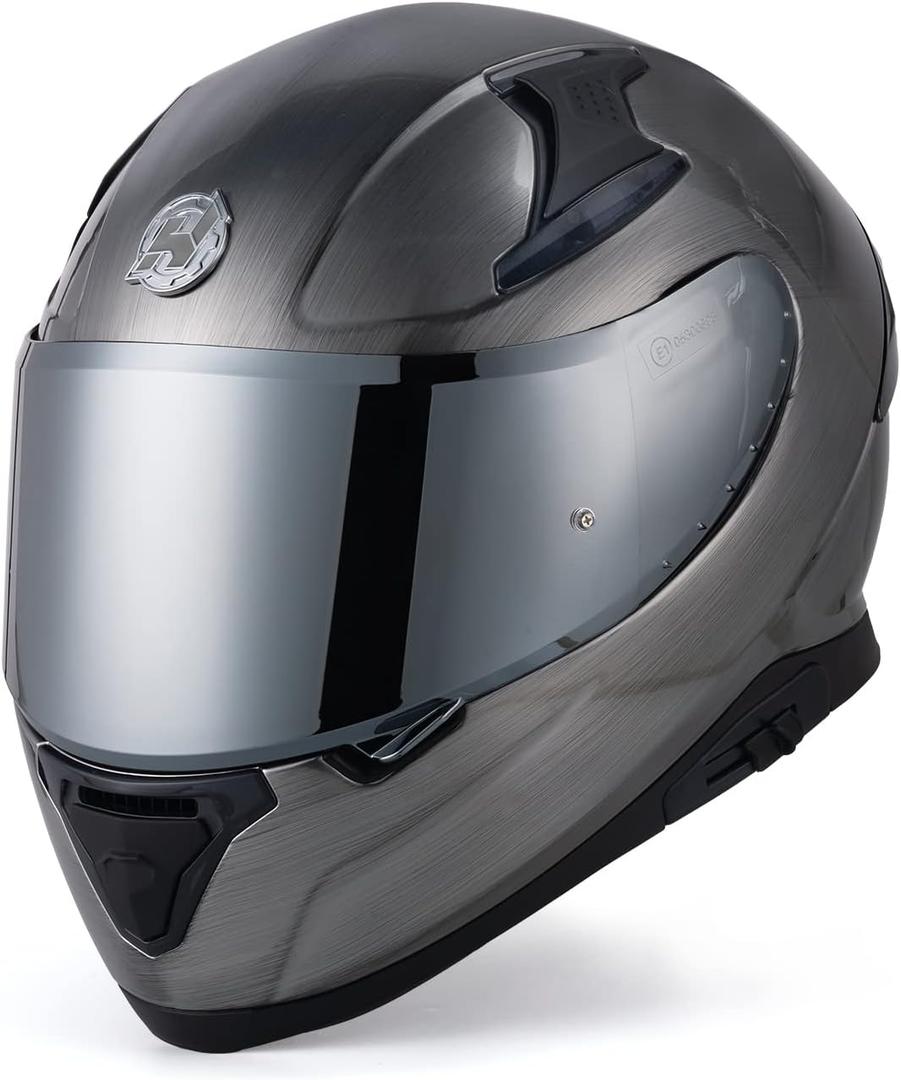 HAX Full Face Motorcycle DOT Approved Helmet with Dual Rear Wing and Pinlock Ready - Lightweight and Durable Motorbike Street Bike Helmet for Adults (Mercury, L)