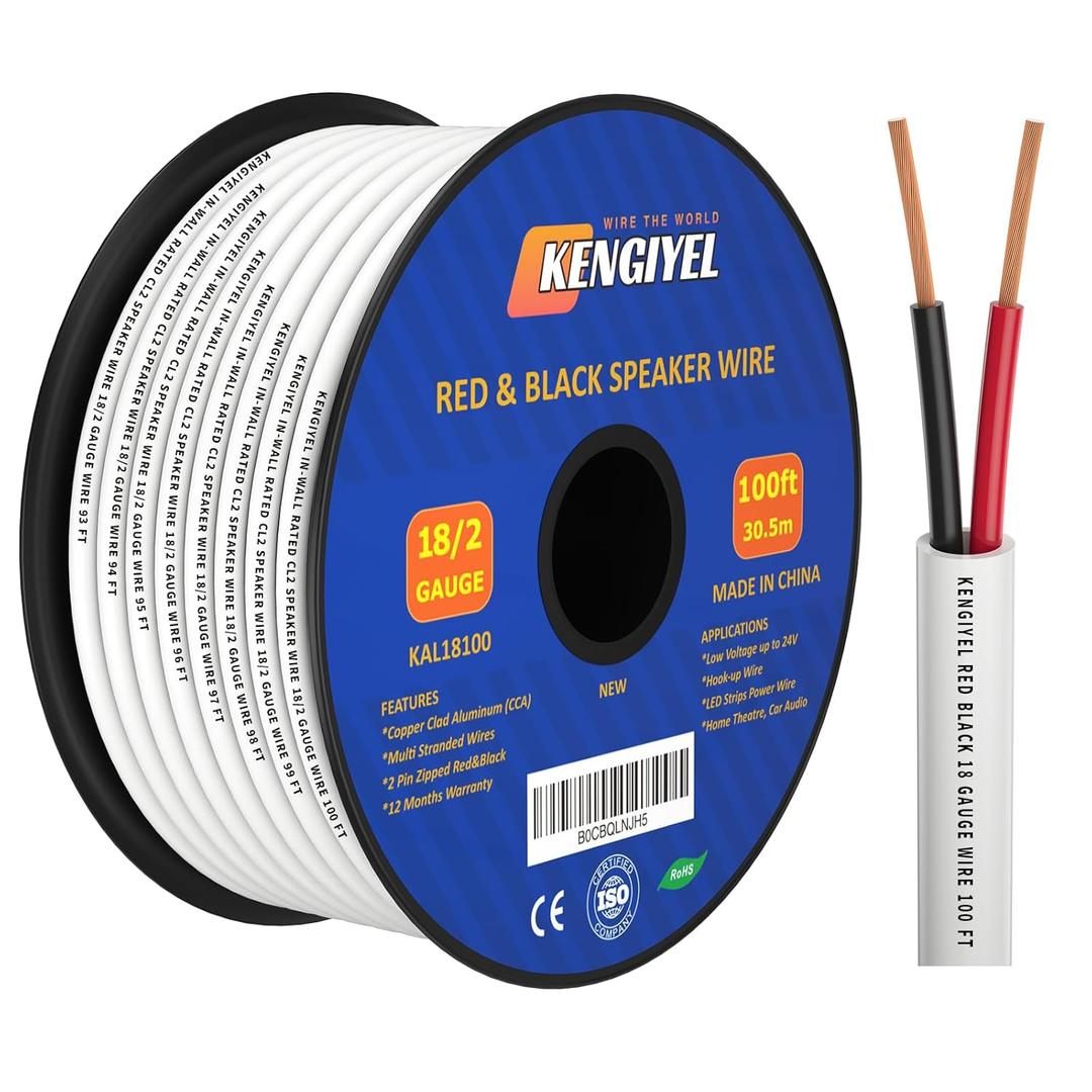 Speaker Wire 18 Gauge 100FT, Electrical Wire,18 AWG Stranded PVC Extension Cord, 12V Low Voltage/Tinned Copper/Flexible Cable for Automotive Wiring, Lamp Cord, Marine Cable-CCA