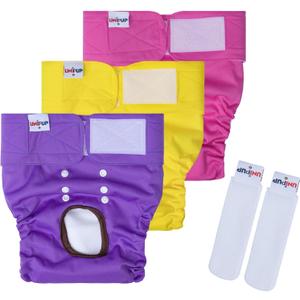 UNIPUP Reusable Female Dog Diapers Period Panties Washable Puppy Pee Pads with Adjustable Strap for Large Dogs in Heat and Incontinence, Large  (Black, Purple, Pink)