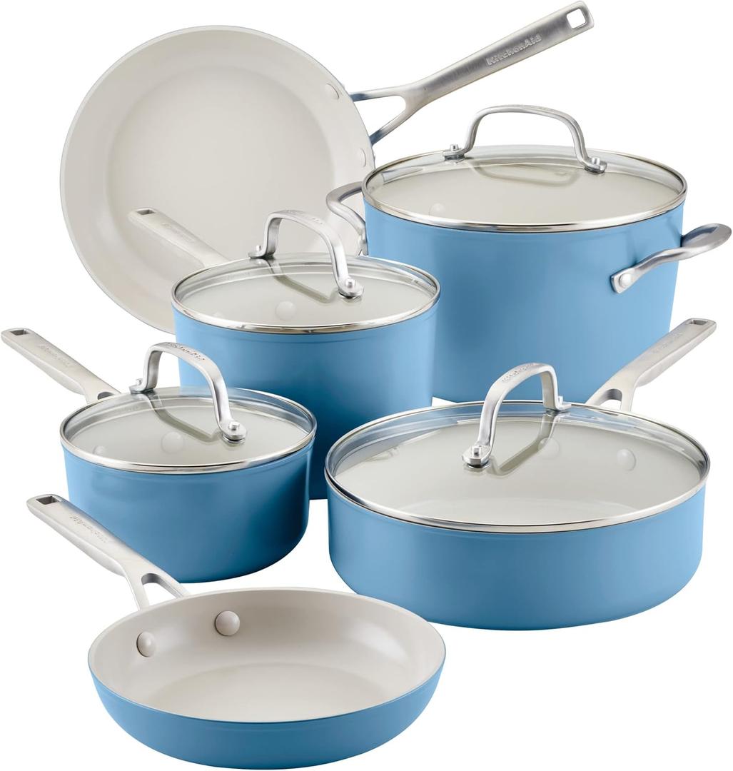 KitchenAid Hard Anodized Ceramic Nonstick Cookware/Pots and Pans Set, 10 Piece - Blue Velvet