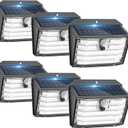 [6 Packs] Solar Motion Lights Outdoor, Ultra Bright Solar Fence Lights with Motion Sensor, IP65 Waterproof Security Light 3 Modes, 270 Lighting Angle, Wall Lights for Deck Patio Fence Garage Door (Cool White)