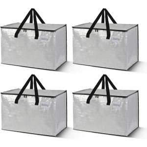 Rolett 4 Pack Extra Large Moving Bags, Heavy Duty Storage Bags with Strong Zippers & Carrying Handles, Storage Totes for Space Saving, Fold Flat, Alternative to Moving Box and bins
