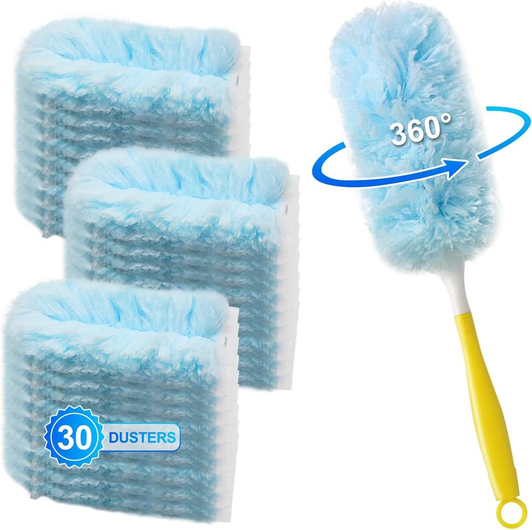 30 Count Dusters Refills with 1 Handle, Multi-Surface Disposable Duster, 360 Heavy Duty Duster Refills, Microfiber Duster kit, for Cleaning Home, Blinds, Fans, Corners