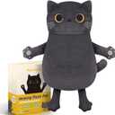 Microwave Heating Pad for Cramps Pain Relief, 16 * 12'' Moist Microwavable Period Menstrual Heating Pads for Cramps, Back, Neck Shoulder and Knee, Cute Stuffed Animal Heating Pad - Grey Cat