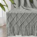 inhand Knitted Throw Blankets for Couch and Bed, Soft Cozy Knit Blanket with Tassel, Light Grey Lightweight Decorative Blankets and Throws, Farmhouse Warm Woven Blanket for Men and Women, 60"x80"
