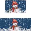 2 Piece Non-Slip Kitchen Mat Runner Rug Set Doormat Christmas Snowman with Cap Xmas Tree Snowflake Navy Blue Door Mats Rubber Backing Carpet Indoor Floor Mat (19.7" x 31.5"+19.7" x 63")