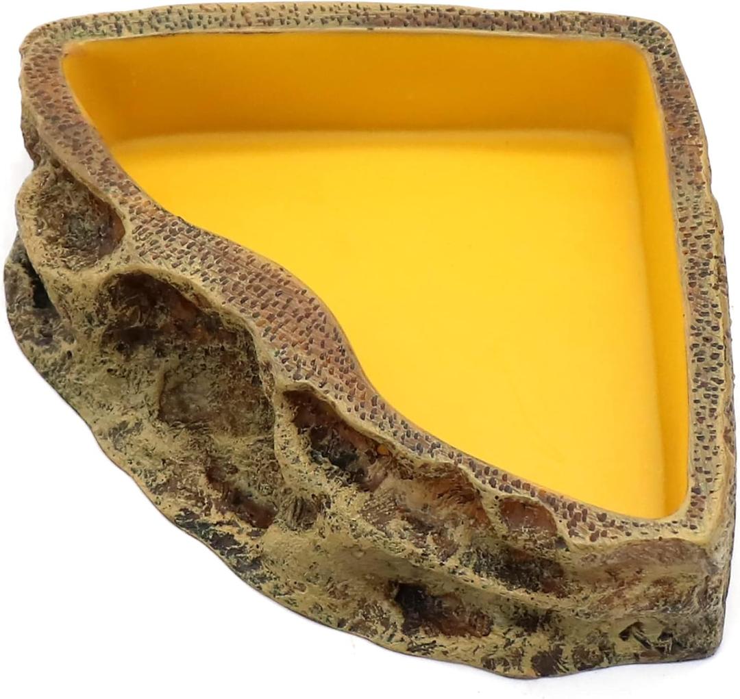 Reptile Feeder Resin Bowl Amphibian Reptile Bowl for Lizard Gecko Bearded Dragon Turtle (7.5*5.3*1.6 inch)