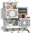 Mail Organizer Wall Mounted, 2 Slots Key Holder for Wall with 8 Hooks, Rustic Wood Key Rack with Shelf for Entryway Hallwall Farmhouse