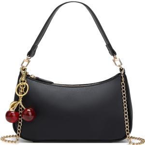 Black Shoulder Bag for Women Cute Hobo Cherry Purse Retro Clutch Underarm Handbag with Removable Straps