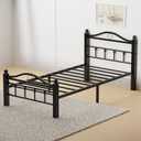 Twin Bed Frames with Vintage Headboard, 1500LBS Heavy Duty Twin Platform Bed Frame with Noise Free Design/12 Inch Under-Bed Storage Space/No Box Spring Needed/Tool-Free Assembly