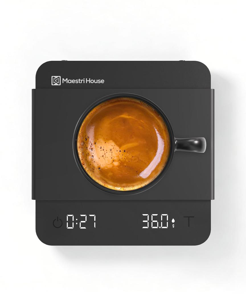 Maestri House S1 Air Espresso Scale with Timer, 0.1g Precision Coffee Scale with Auto Tare, 3 Smart Brew Modes, Ultra-Slim 0.63" Low-Profile, Rechargeable Digital Scale for Espresso & Pour Over