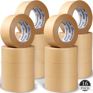 16 Pack Brown Paper Packing Tape, Kraft Paper Tape Bulk 2" x 55 Yardx 7 mil Gummed Tape for Marking, Sealing Box, Masking, Shipping, Strong Adhesive Easy-to-Tear Waterproof Tape