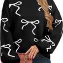 UNIQUEONE Oversized Bow Sweater Y2K Crew Neck Drop Shoulder Long Sleeve Knit Pullover Tops Fall Outfits Trendy (X-Large, Black)