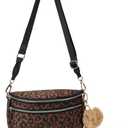 Pander Crossbody Bum Bag for Women, Everyday Nylon Shoulder Bag with Pompom Keychain Wristlet Bag Charm, Adjustable Strap (Medium, Printed - Midnight Leopard)