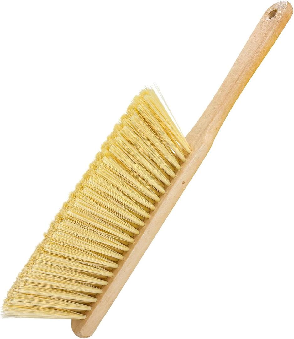Wooden Dust Brush, 14 Inch Bench Brush Horse Hair Brush Hand Broom Counter Duster, Soft Bristle Dust Brush Whisk Broom Upholstery Cleaning Tool for Car Home Workshop (Yellow)