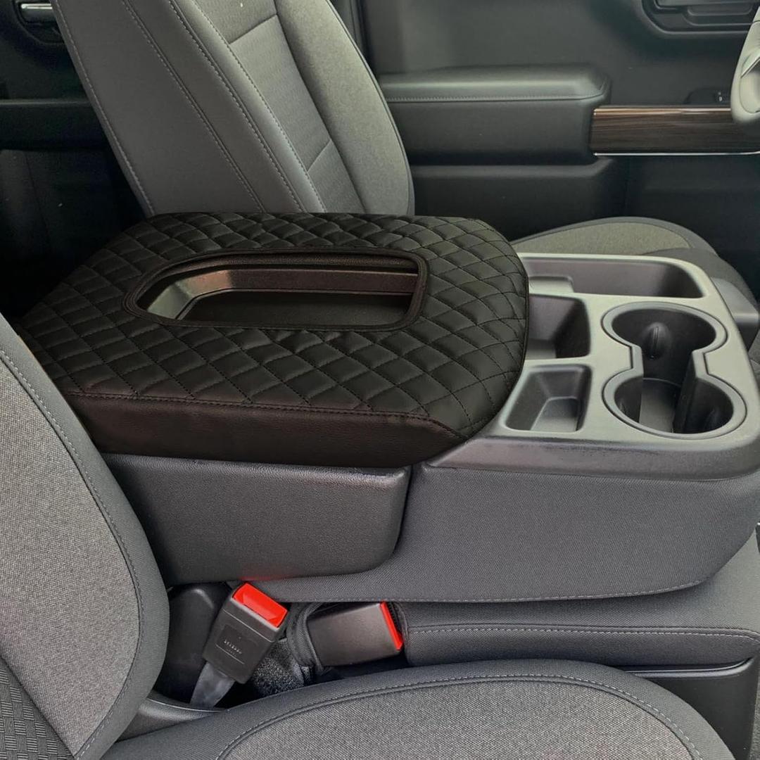 Zxiaochun Center Console Cover Compatible with 2019-2025 2026 Chevy Silverado/GMC Sierra Jump Seat Accessories, Middle Console Armrest Lid Leather Protective Cover(ONLY for Split Bench Seat Console)