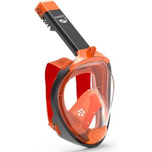 KUNQUEST HD Full Face Snorkel Mask, Snorkeling Gear for Adults with 180 Anti-Fog HD View and Detachable Camera Mount, Anti-Leak Snorkel Mask Adult Youth (Large-X-Large, Orange)