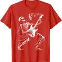 Skeleton Playing Electric Guitar Rock Halloween Boys Men Tee T-Shirt (M)