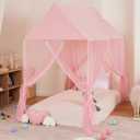 Princess Bed Canopy for Girls - Pink Canopy Princess Castle Dreamy Playhouse Mosquito Net Reading Nook Canopies Play Tent Canopy Bed Curtains for Kids(Twin, Pink), Frame Not Included