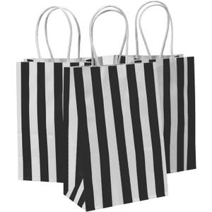 50Pcs Small Gift Bags, 5.25x3.25x8 Inches Black & White Striped Recycled Kraft Paper Bag with Handles Bulk for Christmas, Party Favors, Shopping, Goodie, Birthday, Retail, Halloween,Business,Gift Wrapping