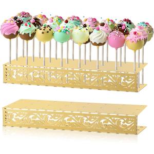 AIM & GGKK Cake Pop Stand, 24 Holes Lollipop Display Stand, Set of 2 Gold Metal Display Holder, Lollipop Holder for Birthday, Baby Shower, Wedding, Anniversary Party Candy Decorative