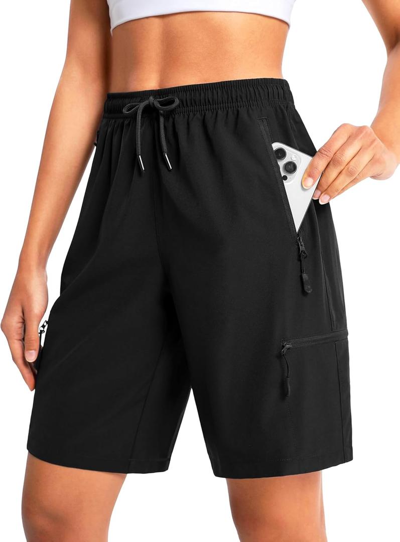Women's 7"/9" Hiking Cargo Shorts Lightweight Stretch Quick Dry Athletic Golf Summer Bermuda Shorts for Women (Black, S)