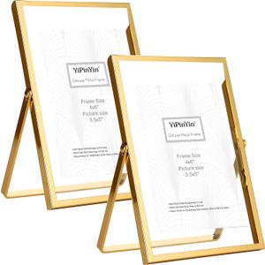 YiPinYin 4x6'' Gold Floating Frame Set of 2, For Photo Sizes (2x3'', 3.5x 5''), Plated Metal Frames for Tabletop/Shelf Display, Wedding, Christmas,Birthady, Home or Office Decoration Frames Silver.