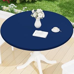 Smiry Round Spandex Tablecloth, Elastic Fitted Washable Tablecloths for 31"-35" Tables, Waterpoof Stretch Picnic Table Cover for Dining, Indoor and Outdoor, Navy